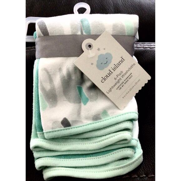 NEW (6) BABY KIDS WASHCLOTH Elephant Little Peanut Green Cloud Island Dishcloth - Picture 1 of 3